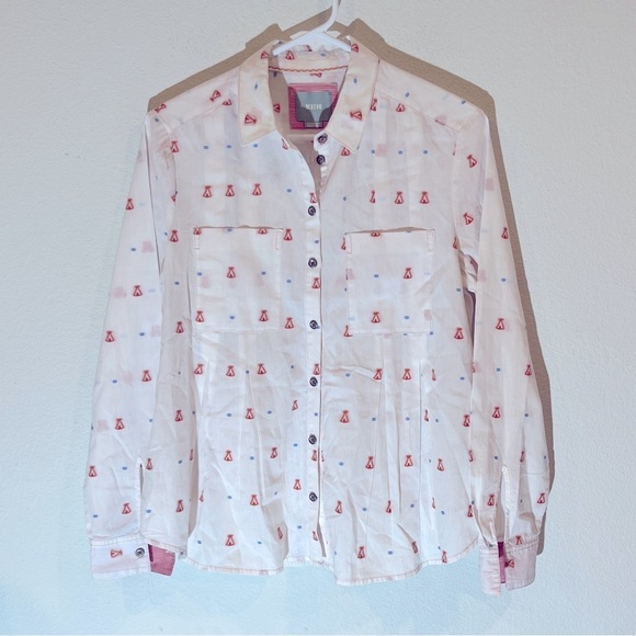 Maeve Anthropologie Miette Tee Pee Print Button Down Shirt Women's Size 4 - Picture 1 of 12